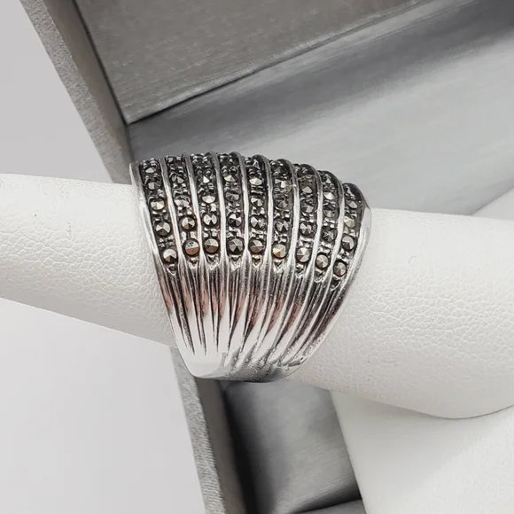 Marcasite 925 Sterling Silver 9 Row Statement Ring